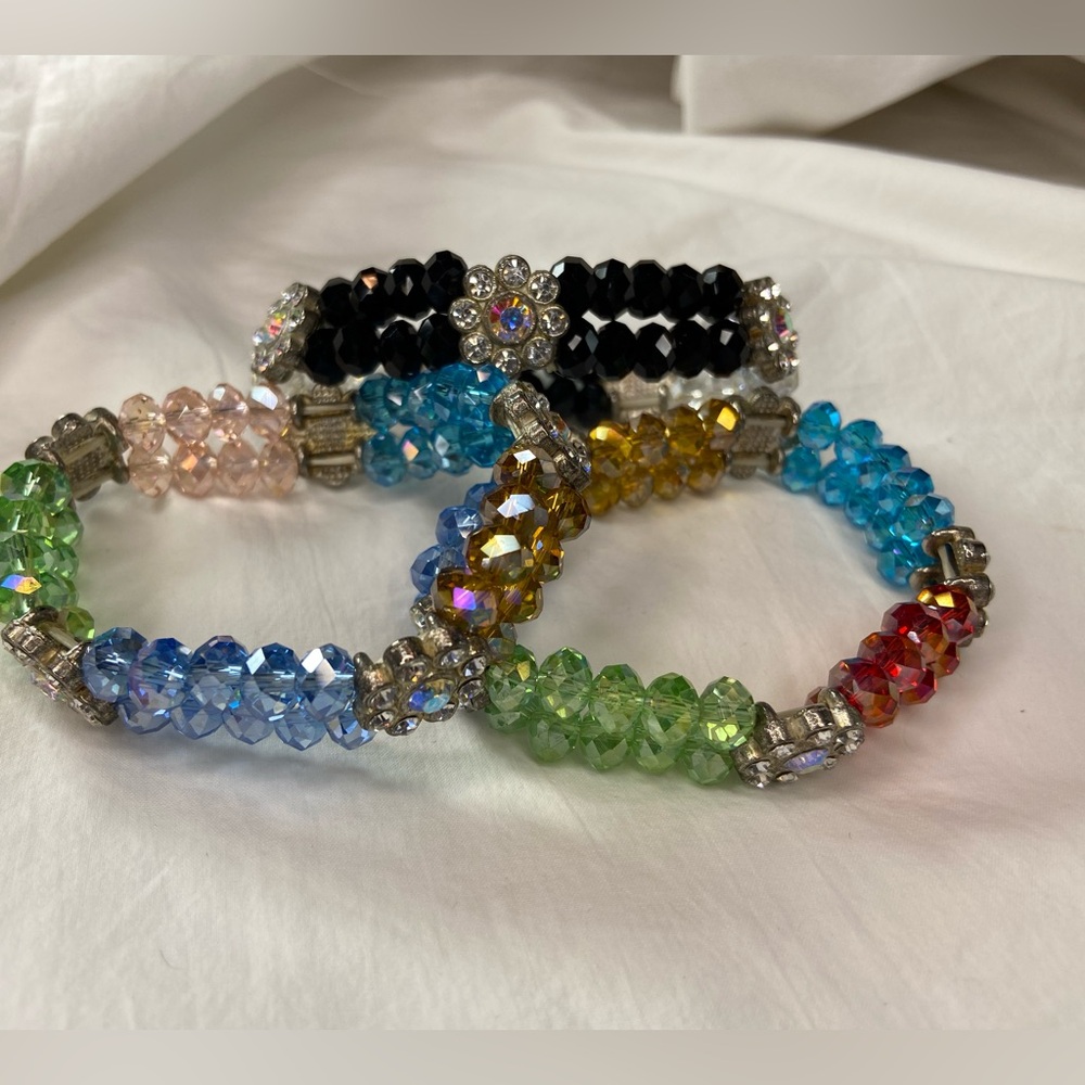 3 Rhinestones Bracelets crystal beads, strung on elastic fun